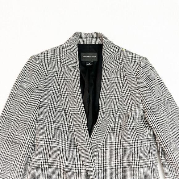 Club Monaco Plaid Patterned Blazer Ruffle Hem Size 2 - Picture 2 of 8